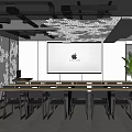 Modern Conference Room Interior With Projection Screen Tables Chairs And Decorative Ceiling