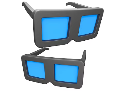 Two Pairs of 3D Glasses with Black Frames and Blue Lenses Design 3d model