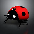 Cartoon Ladybug With Red Back Black Spots And White Eyes On Dark Background