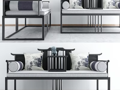 Chinese Traditional Multi Person Sofa With Wooden Frame And Decorative Cushions 3d model