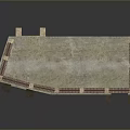 Scenic Historical Stone Structure with Stone Pillars Red Railings and Gray Floor