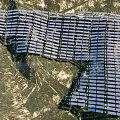 Solar Panels Array On Hill With Blue Sky And Vast Landscape View 3d model