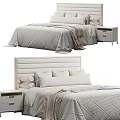 Modern Double Bed With Diamond Pattern Bedding White Nightstands And Beige Headboard 3d model