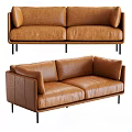 Modern Brown Leather Two Seater Sofa With Metal Legs And Comfortable Cushions