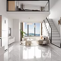 Modern Loft Apartment Interior With Open Living Kitchen And Mezzanine Bedroom