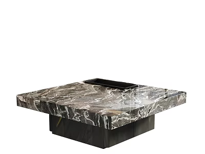 Modern Square Coffee Table With Marble Top And Black Wooden Base For Living Room 3d model