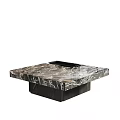 Modern Square Coffee Table With Marble Top And Black Wooden Base For Living Room