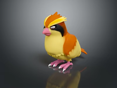 Cute 3D Cartoon Bird Character Design With Orange Crest Yellow Body And Pink Beak Claws 3d model