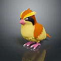 Cute 3D Cartoon Bird Character Design With Orange Crest Yellow Body And Pink Beak Claws
