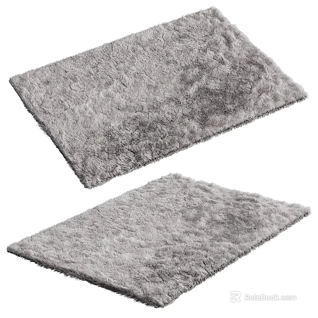 Modern Two Soft Plush Gray Square Fluffy Comfortable Area Rugs 3d model 