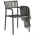 Modern Leisure Chairs With Black Frame Woven Seat Armrests And Houndstooth Fringe Blanket