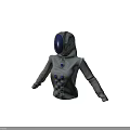 Futuristic Hooded Mesh Top Featuring Blue And Green Gemstone Embellishments