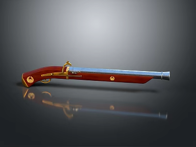 Antique Flintlock Pistol with Polished Wooden Stock and Metallic Barrel Featuring Gold Accents 3d model