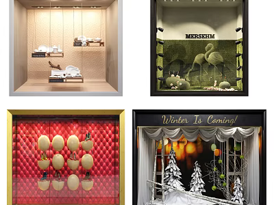 Artistic Window Displays Featuring Flamingo Snow Scenes Colorful Backgrounds And Themed Decor 3d model