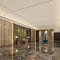 Luxurious Modern Hotel Lobby Interior With Elegant Lighting Marble Floor And Elevators
