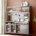 Modern Gray Sideboard With Grid Doors Open Shelves Coffee Machine And Decorative Items 3d model