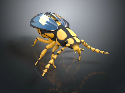 3D Insect Model With Yellow Black Spots Stripes Long Antennae And Legs 3d model