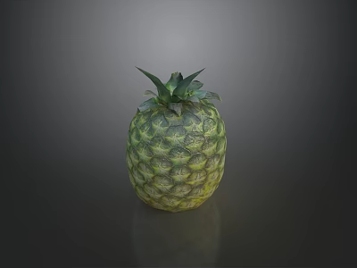 Fresh Pineapple With Green Leaves And Yellow Green Outer Skin On Dark Background 3d model