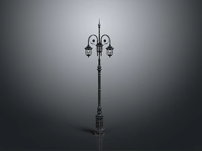 Vintage Street Lamp Design With Multiple Metal Lamp Heads And Carved Base 3d model