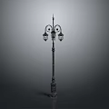 Vintage Street Lamp Design With Multiple Metal Lamp Heads And Carved Base