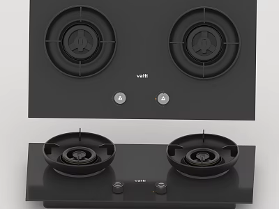 Black Double Burner Gas Stove with Control Knobs for Kitchen Use 3d model