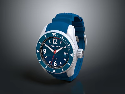 Blue Electronic Watch With Sporty Design White Bezel And Silicone Strap 3d model