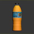 Orange Fruit Drink Bottle With Black Cap And Blue Label On Dark Background