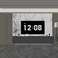 Modern TV Background Wall With Marble Panel Gray TV Cabinet And Floor Lamp