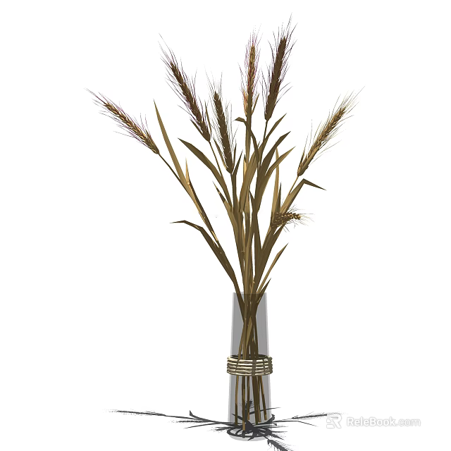 Natural Wheat Stalks Arrangement In Transparent Vase With Woven Base 3d model 