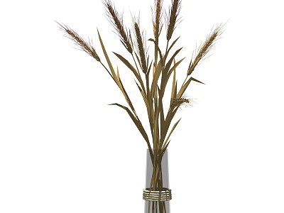Natural Wheat Stalks Arrangement In Transparent Vase With Woven Base 3d model