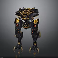 Black and Gold Mechanical Creature With Armored Structure And Sharp Claws