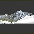 3D Terrain Model of Snowy Mountain Range With Glaciers and Green Valleys