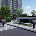 Residential Landscape With High Rise Buildings Green Space Trees And Walking Path
