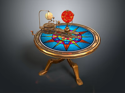 Decorative Ornament Set With Golden Stand Colorful Mosaic Tabletop And Red Decorative Sphere 3d model
