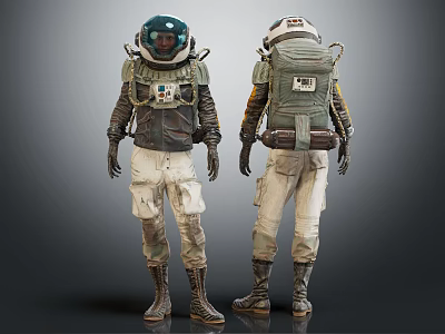 Man Wearing Detailed Astronaut Suit with Helmet Backpack Front and Back Full Body Views 3d model