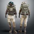 Man Wearing Detailed Astronaut Suit with Helmet Backpack Front and Back Full Body Views