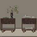 Vintage Art Pattern Wooden Bedside Tables With Gold Round Feet For Stylish Bedroom Storage