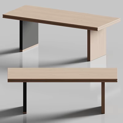 Modern Minimalist Dining Table With Wooden Tabletop Dark Frame And Black Legs 3d model