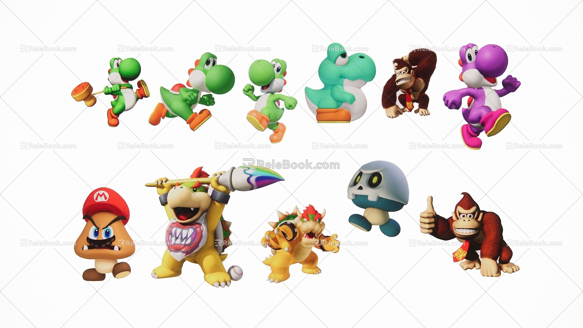 Modern 2D Super Mary Mario Cartoon Game Figure Character Silhouette 3d model