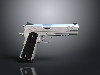 Silver Semi Automatic Pistol With Black Textured Grip And Modern Metal Design 3d model