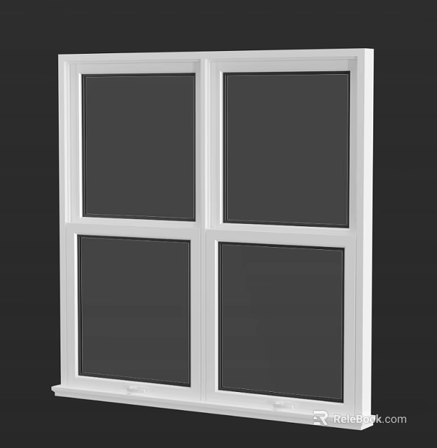 Modern White Frame Casement Window With Double Sash And Four Pane Glass Design For Home 3d model 