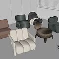 Modern Sofa Stools Featuring Curved Shapes Various Colors And Stylish Designs 3d model