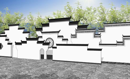 New Chinese style landscape wall landscape wall rural horse head wall Huizhou style shadow wall 3d model