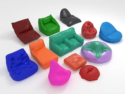 Colorful Bean Bag Chairs With Various Designs And Comfortable Seating Options 3d model