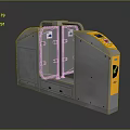 Modern Access Control Entry Gate With Silver Metal Frame And Yellow Display Screen