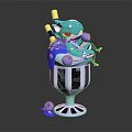 Blue Cartoon Game Movie Character With Goggles Yellow Decorations On Ice Cream Cup Base