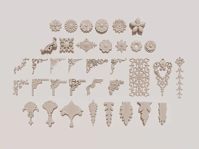 Decorative Corner Moldings With Various Ornamental Patterns And Designs For Furniture Or Architectural Decor 3d model