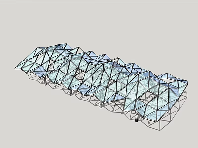 Modern Architectural Pergola Structure With Geometric Glass Panels And Metal Frames 3d model