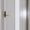 Light Gray Swing Door With Long Rectangular Glass Panel And Golden Handle For Modern Interior 3d model