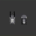 Two Futuristic Equipment Units With Large Wheels White Body Gray Base And Yellow Warning Stripes
